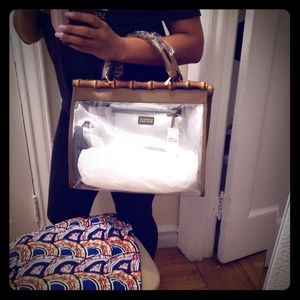 PVC / BAMBOO/ LEATHER TRIM TOTE